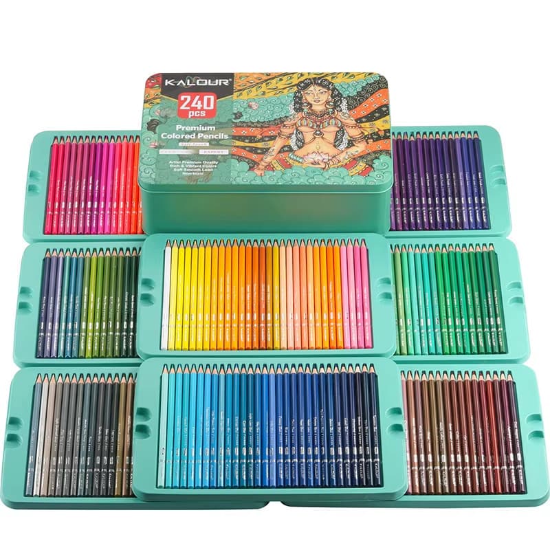 Kalour Lápis De Cores Caixa Metal Macio 240 Peças Estojo Profissional