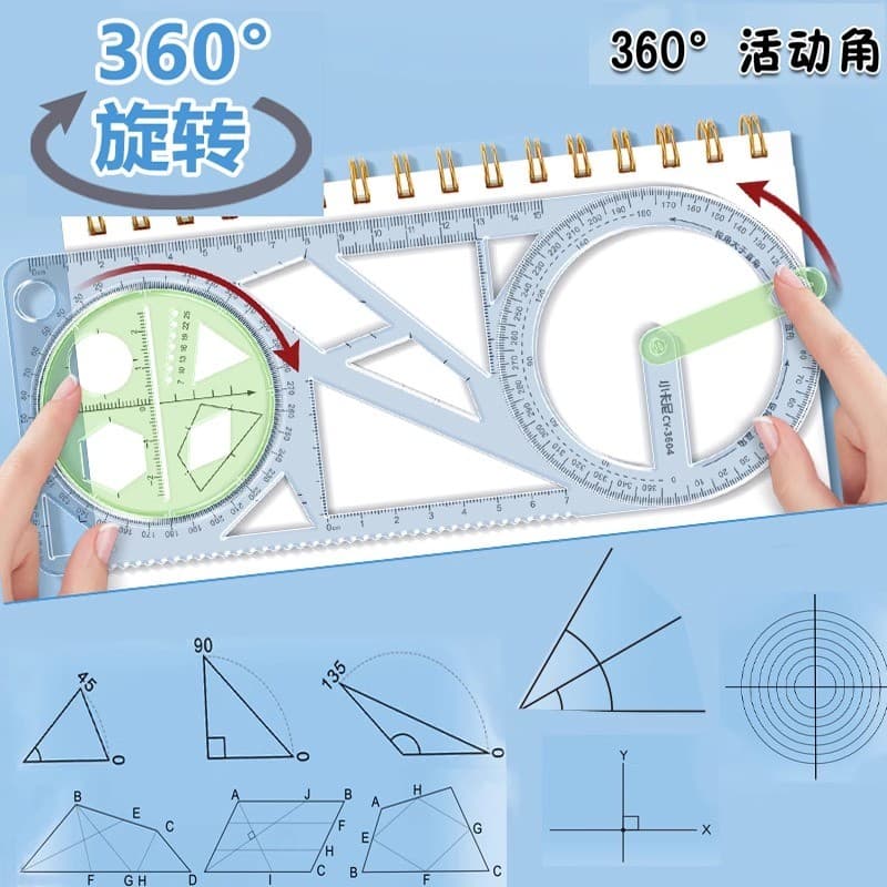 Régua de desenho geométrico pequeno Carnie 3604, estudantes do ensino médio, função móvel, molde transferidor gráfico pl