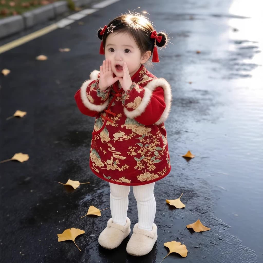 Blusa estilo chinês bebê ano novo roupas de ano novo crianças Festival de primavera grande avental vermelho meninos meni