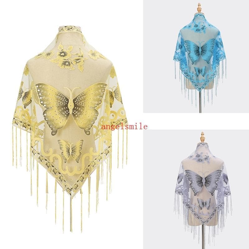 Renda Triângulo Cachecol Formal Xales E Envoltório Para Vestidos Noite Borboleta Bordado Xale Transparente Fr