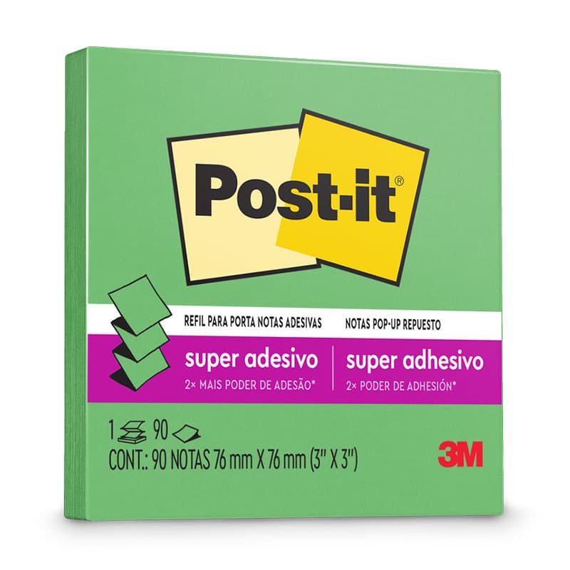 Bloco de notas super adesivas Post-it refil Verde Sorte 76x76mm 90 folhas 3M