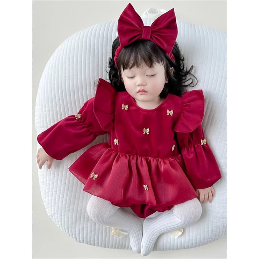 Bebê outono inverno roupas forro de lã vestido de uma peça bebê roupas de véspera de ano novo mês inteiro um ano de idad