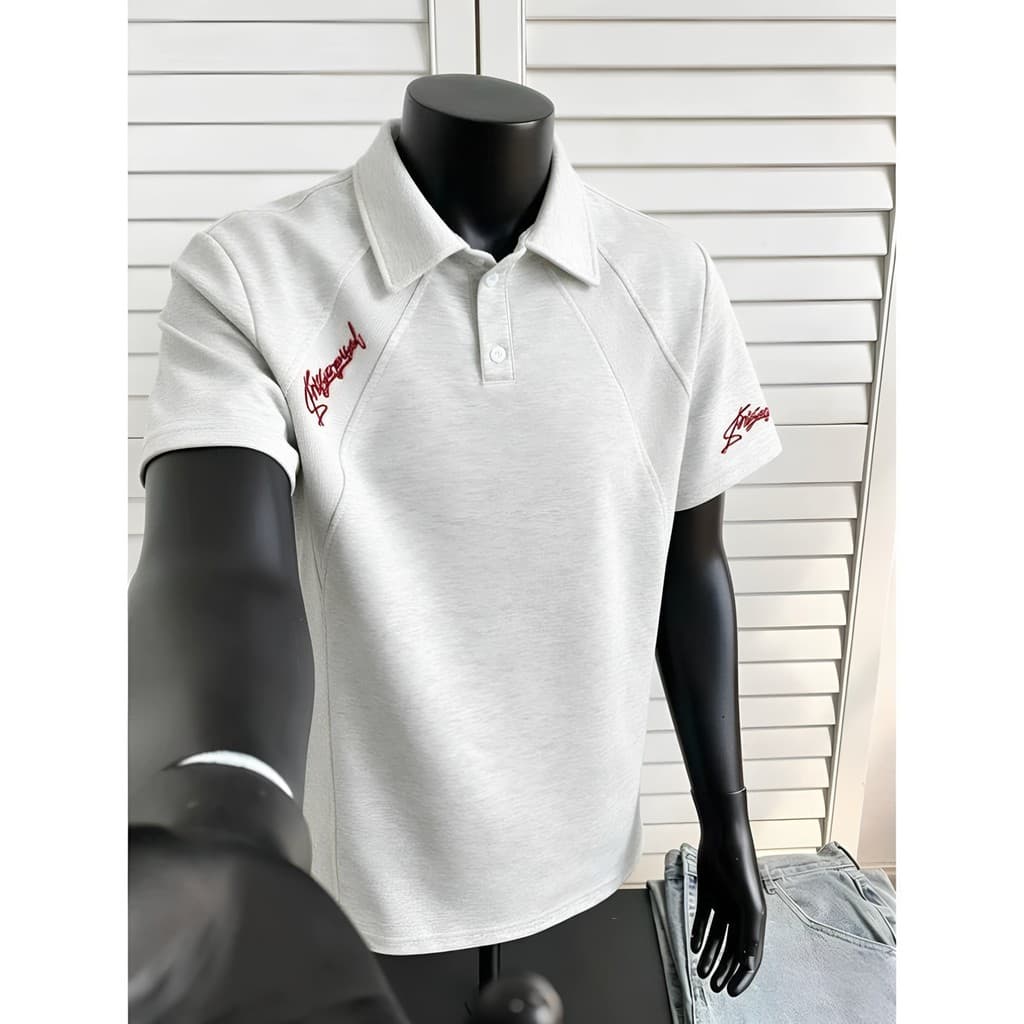 Camisa POLO de verão masculina de manga curta camiseta bordada lapela costura Slim-fit americana Street Wear alta @-
