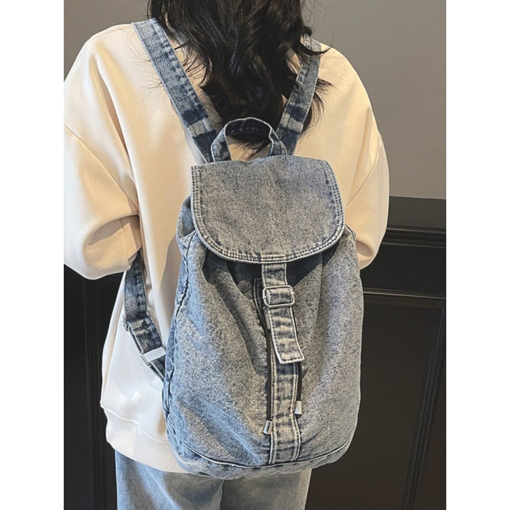 Pode mochila de lona feminina estilo Harajuku japonês Casual All-Match literário Retro mochila feminina Denim mochila de
