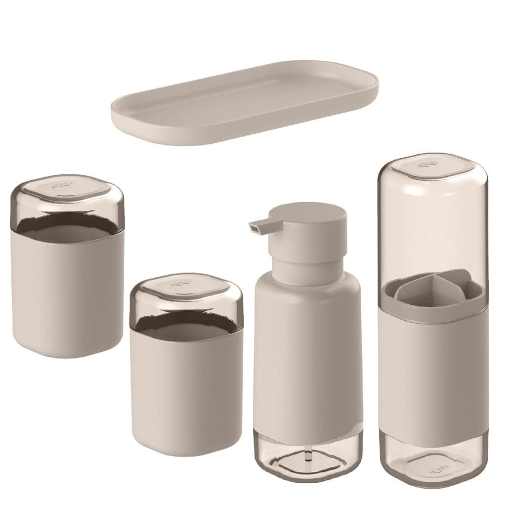 Kit com Porta Escova + Porta Sabonete Liquido + Porta Algodão + Cotonete + Bandeja Ou Dual Banheiro