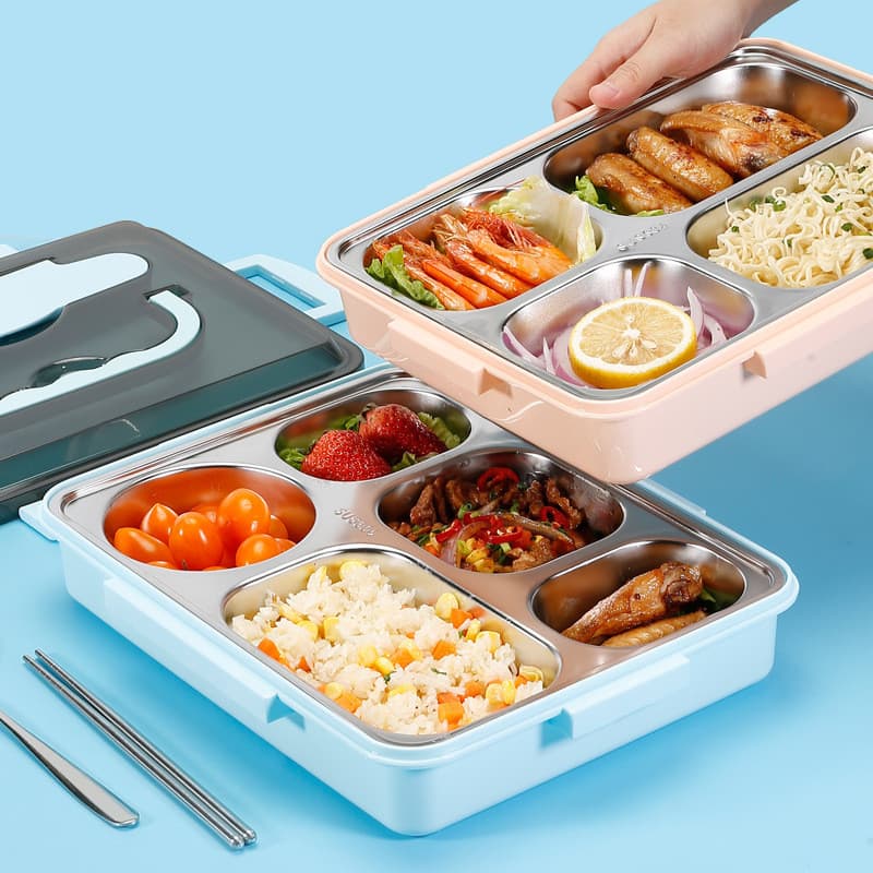 Lancheira separada de aço inoxidável, lancheira portátil de grande capacidade, conjunto de talheres isolados para estuda