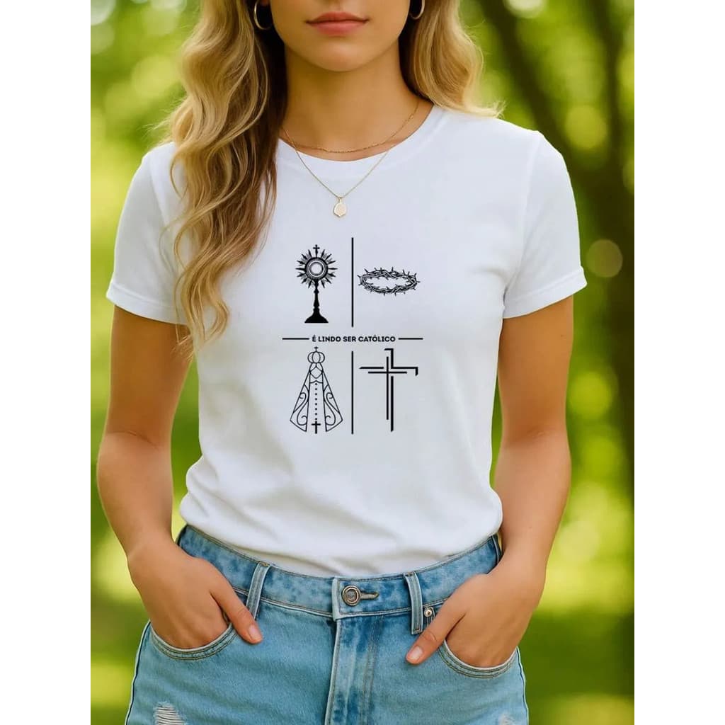 Camiseta Feminina Religião Católica Camisa Deus Amor T-Shirt Blusa Jesus Rei 100% Algodão