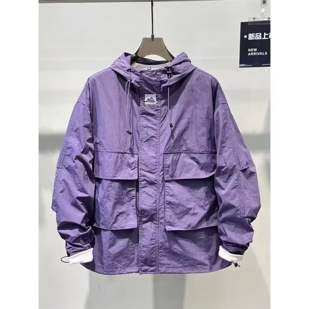 Jaqueta roxa com capuz feminina 2025 outono Workwear estilo tridimensional bolso solto jaqueta curta All-Match jaqueta C