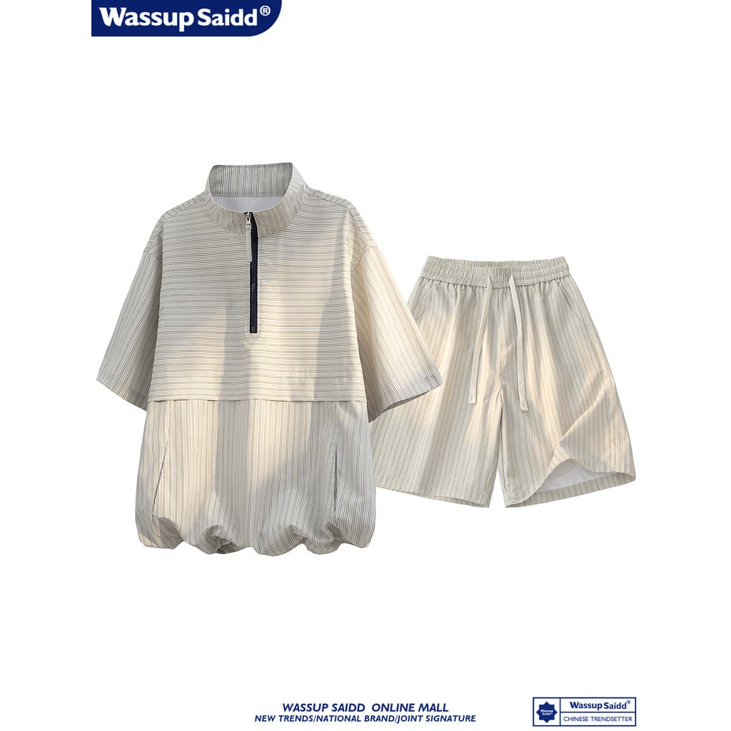 WASSUP SAIDD Verão Fresco Respirável Protetor Solar Ao Ar Livre Shorts de Manga Curta Casual Esportes Terno Solto Mascul