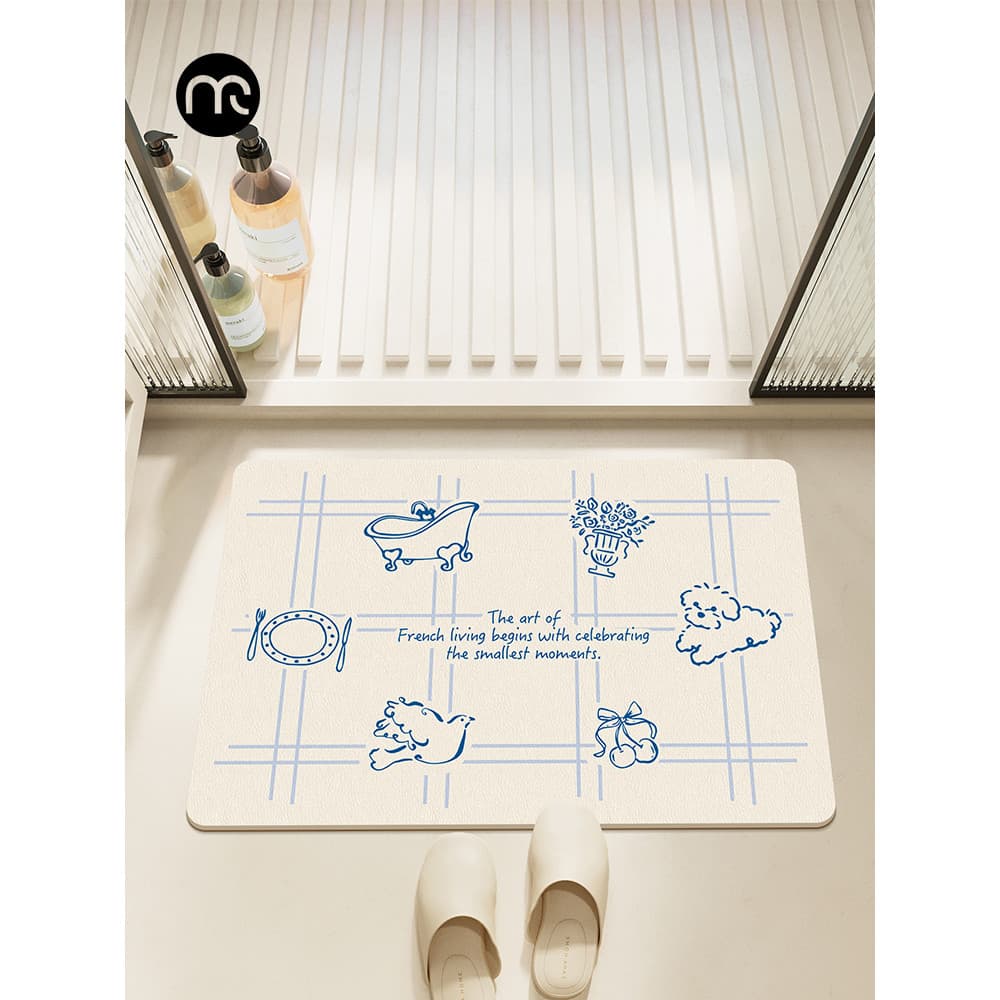 Tapete de pé doméstico estilo creme, lama de diatomáceas macia, antiderrapante, absorvente de água, secagem rápida, banh