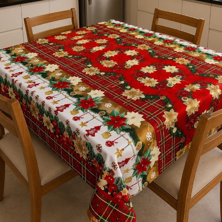 Toalha de Mesa Natal 4 e 6 Lugares Estampada Decoração Ceia Natalina