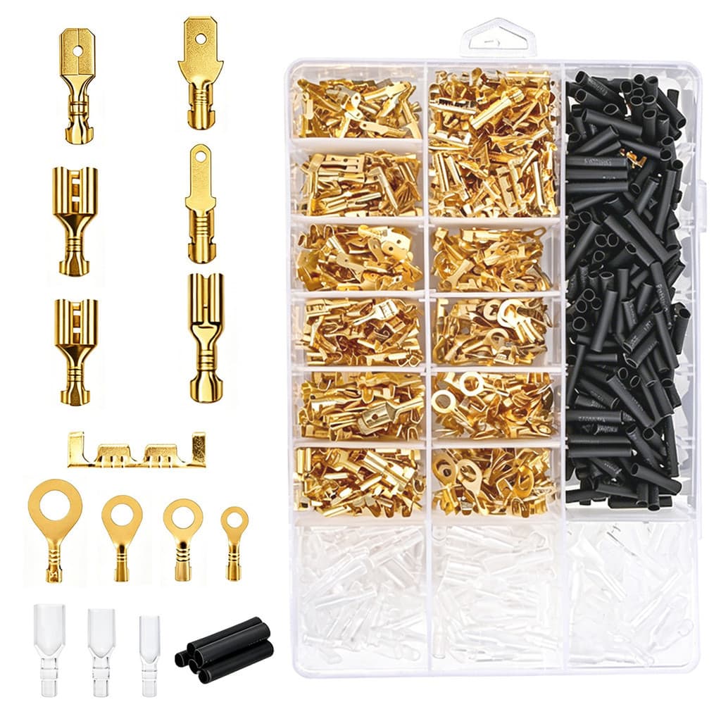 Kit Terminal Elétrico 1050 Peças + Alicate Decapador + Caixa Organizadora – Macho/Fêmea, Anilha, U, Tubo Termorretrátil
