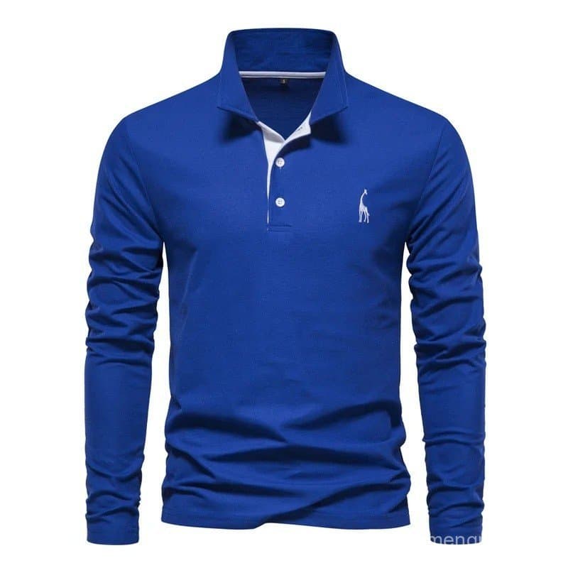 Camisas Polo Masculinas com Bordado de Cervo AIOPESON, Camisas Polo de Manga Longa em Cores Sólidas para Homens, Novas P
