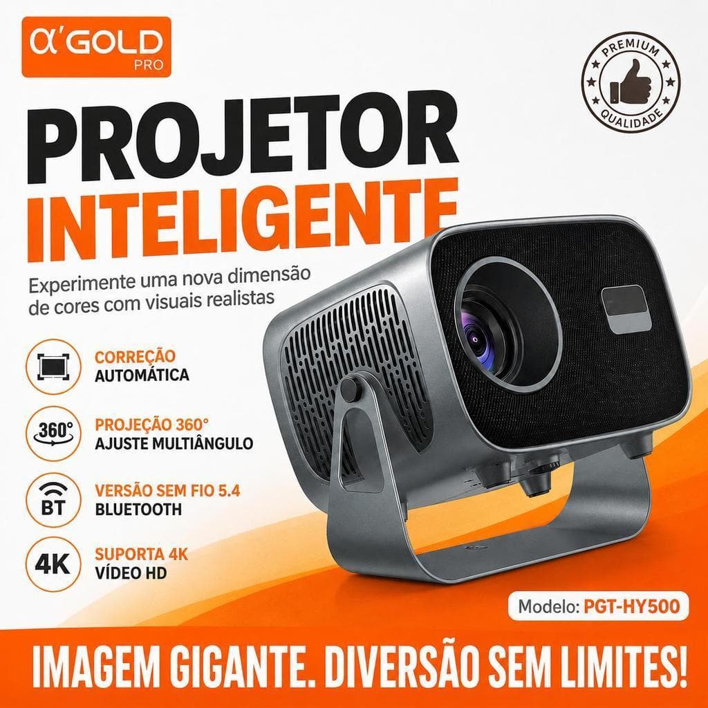 Projetor Smart HY500 Wi-Fi 5G | Tela Gigante com Imagem HD e Conexão Inteligente