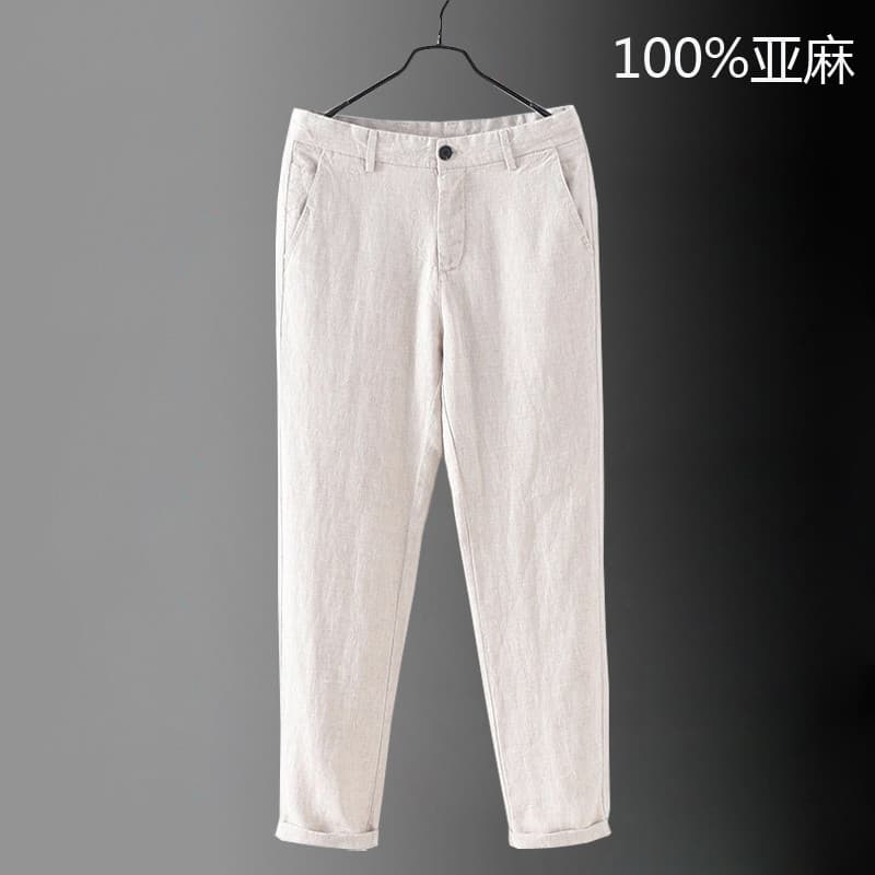Calças de linho puro masculino verão fino solto calças retas de linho calças casuais calças compridas masculinas de linh