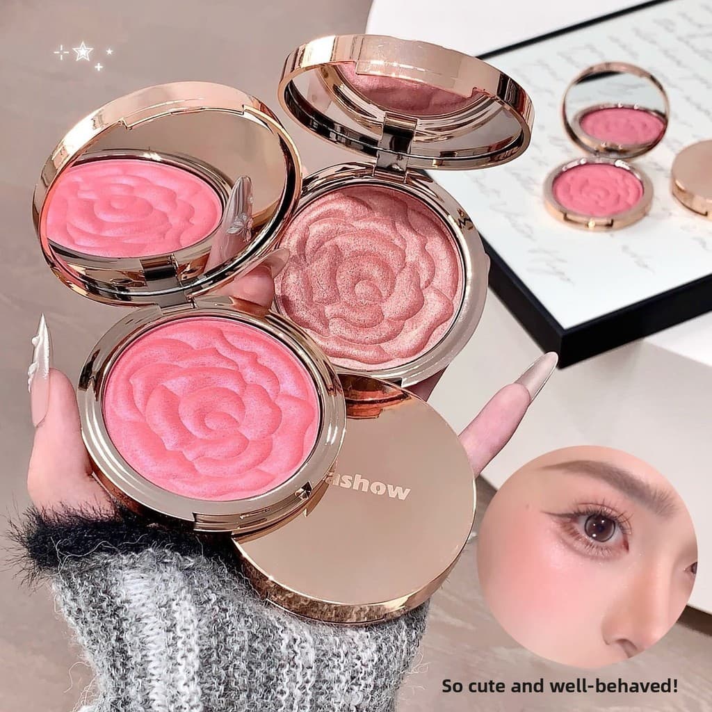 Kakashow Blush em forma de rosa em relevo, alto brilho, clareamento, maquiagem Nude/pó fino, contorno fino e brilhante,