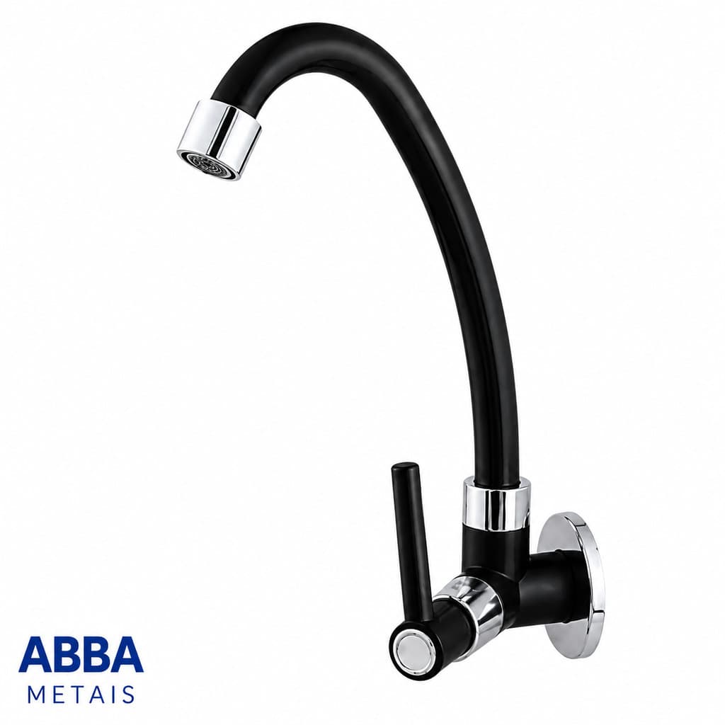 Torneira Pia Cozinha de Parede Preta Black  ABS 1/4 de Volta Bica Movel