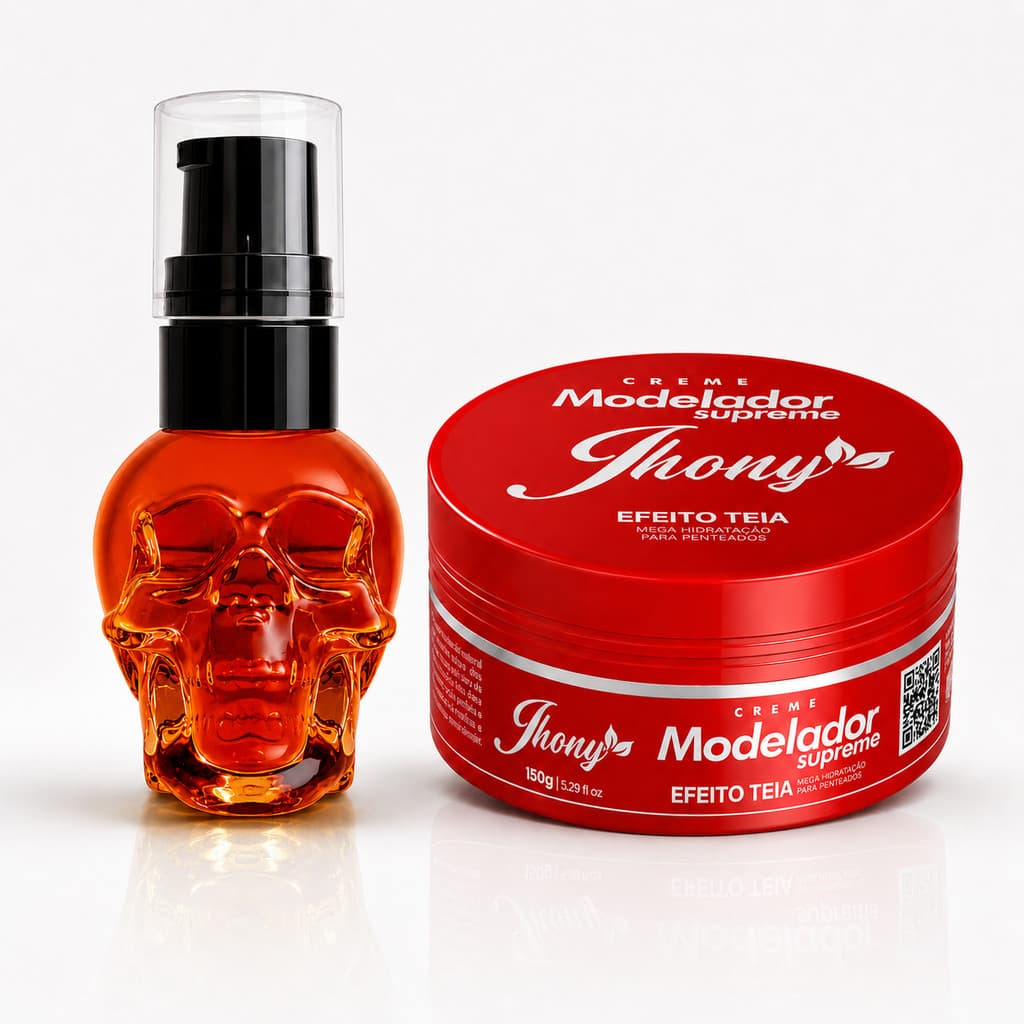 Kit Creme Modelador Supreme Teia 150g e Óleo para Barba Caveira Bourbon Wood 30ml Jhony Barber