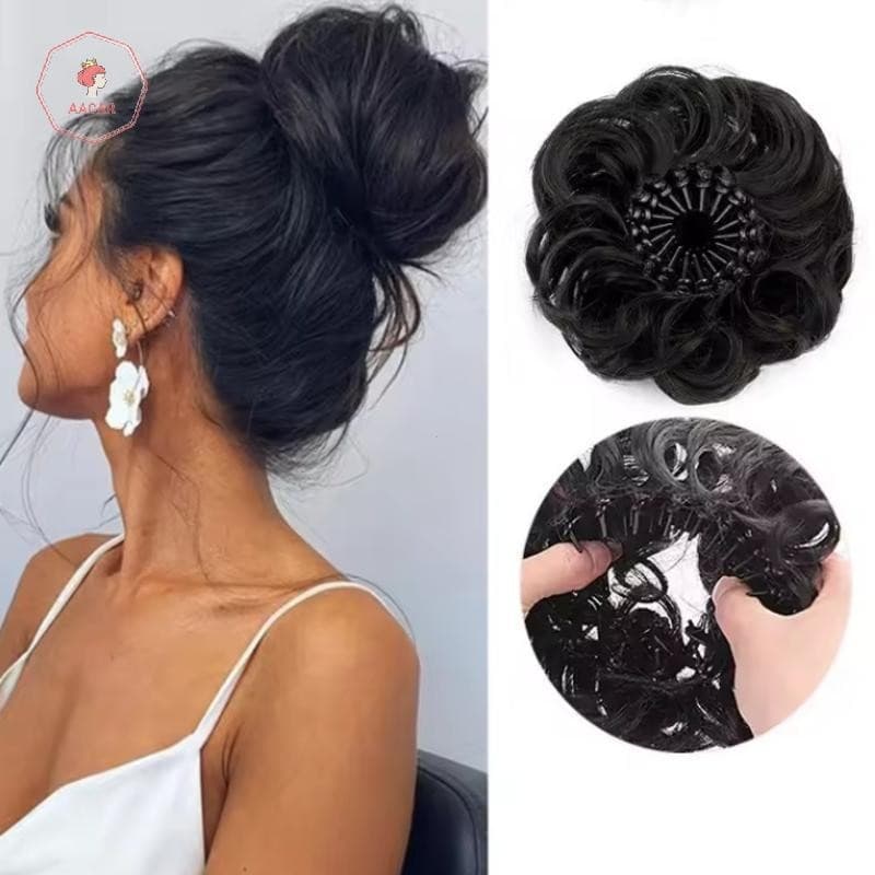 Presilha de cabelo sintético AACAR, coque desalinhado, cabelo cacheado, retrátil, naturalmente volumoso, disponível em v