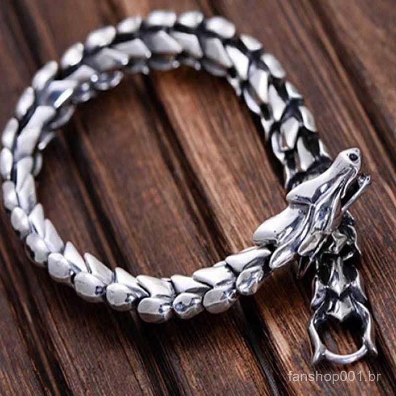 925 Jóias De Prata Esterlina Pesada Pulseira De Balança De Dragão Para Homens 23CM Estilo Punk Vintage | Pulseiras