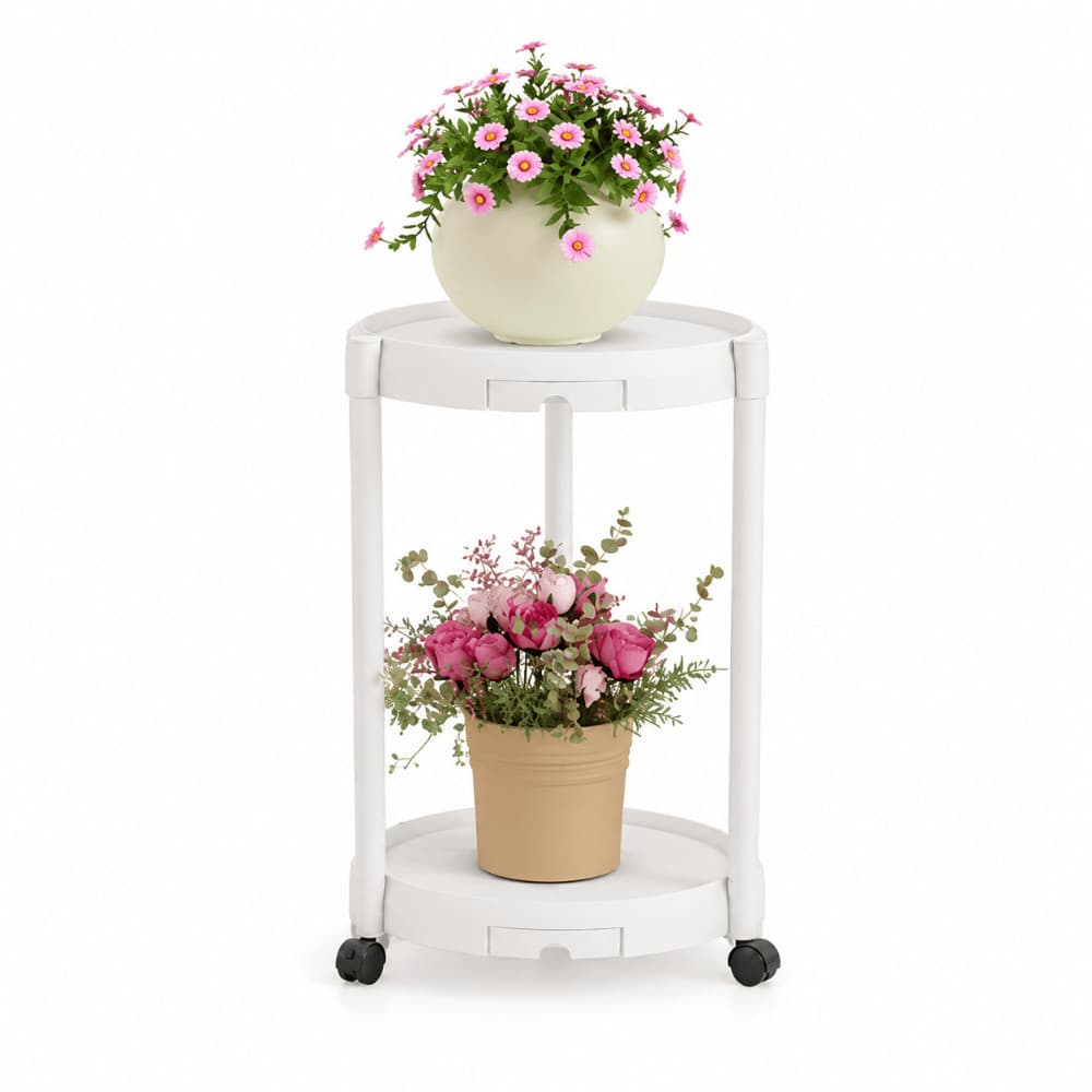 Suporte para Plantas 2 Prateleiras com Rodinhas Branco Estante de Canto Multiuso para Vasos Flores Sala Varanda