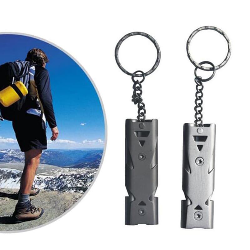 < LK > 1PC Tubo Duplo Apito Pingente Chaveiro Alto Decibel Portátil Sobrevivência Ao Ar Livre Ferramenta De Acampamento