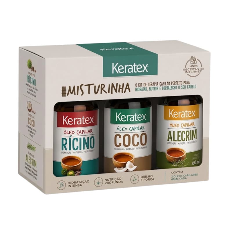Kit Oleo para Cabelo Keratex Misturinha Ricino Coco Alecrim 60ml Cabelos Fortes Hidratacao