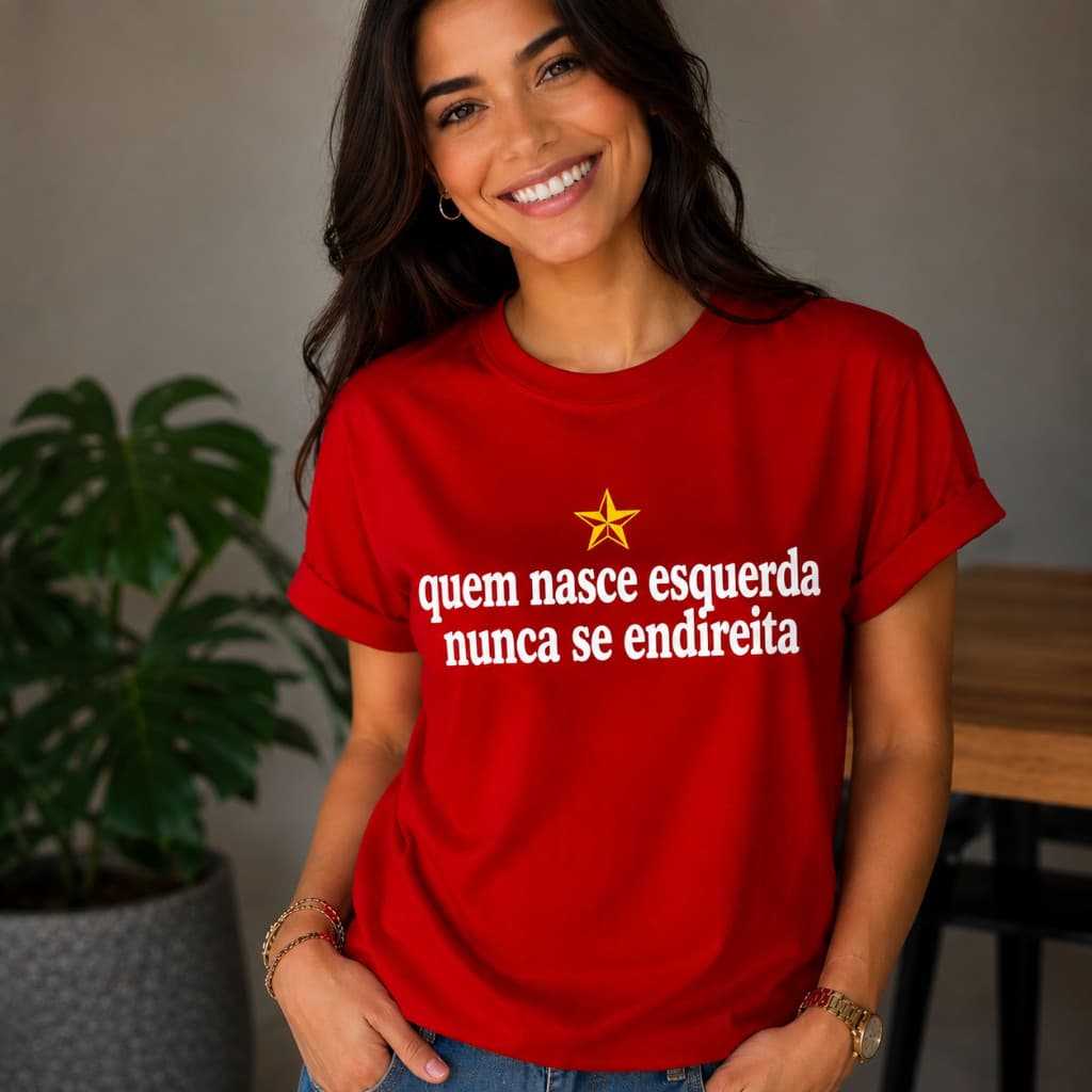 Camiseta Politica Vermelha Camisa Básica Feminina Masculina 100% Algodão Blusa Casual Premium