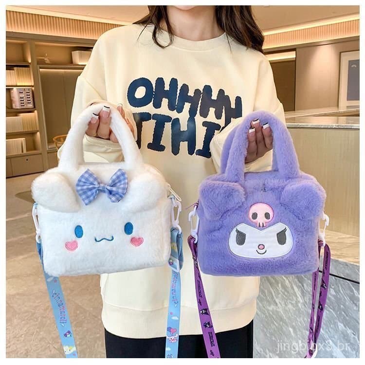 Bolsa Transversal Pequena Sanrio Cartoon Cinnamoroll, Bolsa de Mão Portátil, Bolsa Transversal de Pelúcia Ultra-Leve EIK