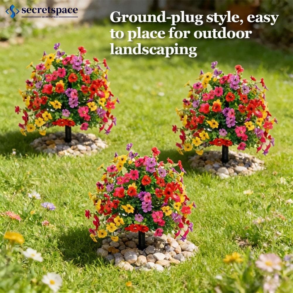 SECRETSPACE Premium Lush Style Artificial Eucalipto E Violeta Estaca De Jardim Flores Ao Ar Livre Falsas Para Quintal Pá