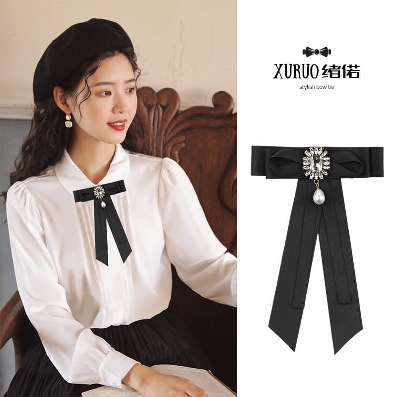 Senhoras camisa gravata borboleta flor Retro strass pérola Streamer gravata agulha camisa decoração gravata borboleta Co