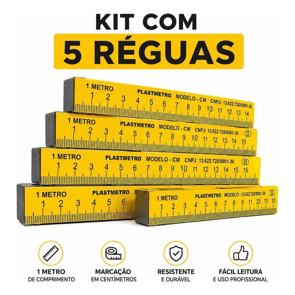 Régua Balcao 1 Metro Tecido Costura Alfaiataria PVC Kit 5 Unidades