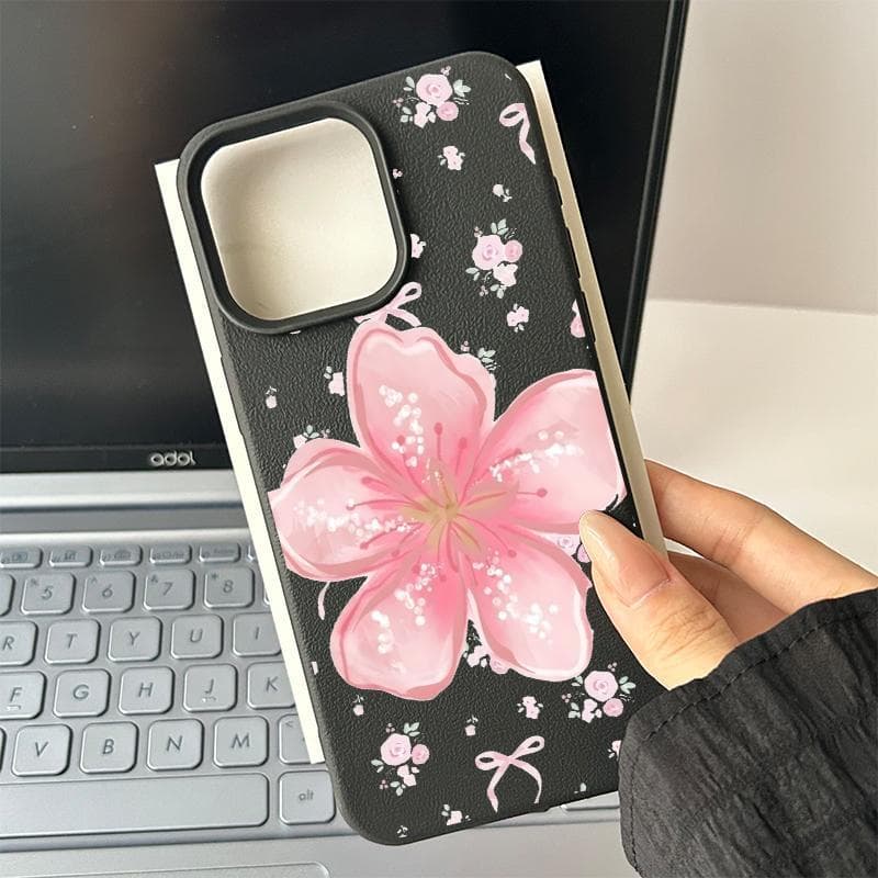 Capa para iPhone 11 12 13 14 15 16 17 Pro Max XS Max Capa para celular Com Soft pink cherry blossom with bow seamless pr