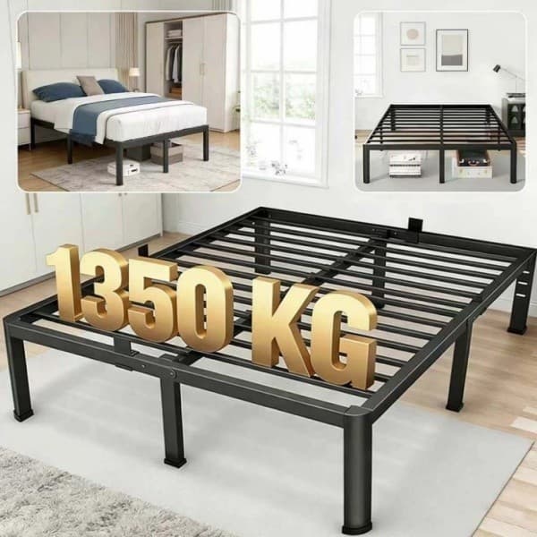 188*138CM Casal Cama de casal com estrutura metálica  fácil de montaR  dobrável  capacidade de 1350 kg, ripas de aço,  L
