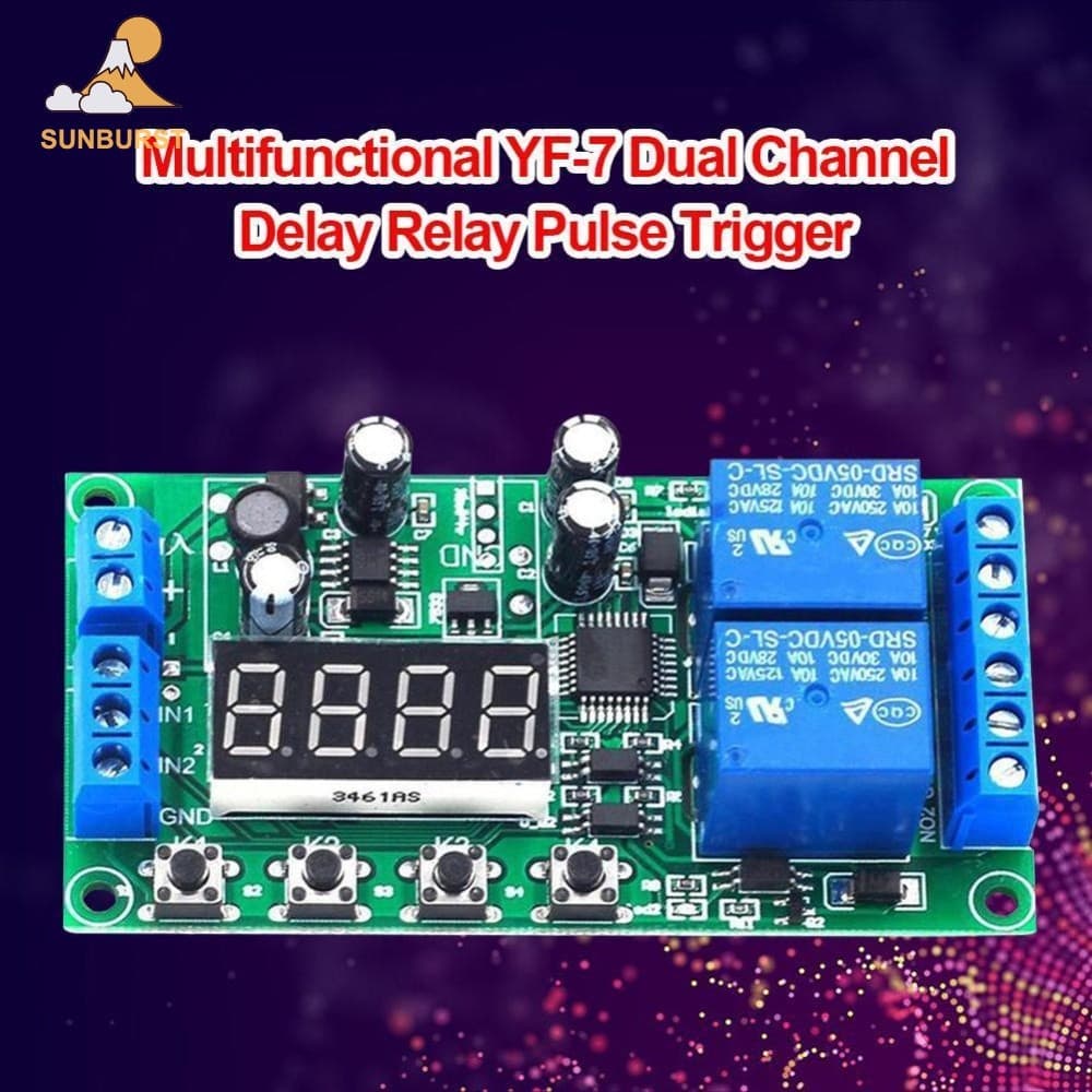 [Sunburst1 . br] Temporizador De Relé De Atraso De Dois Canais YF-7 32 Modos De Gatilho De Pulso DC 7-30V