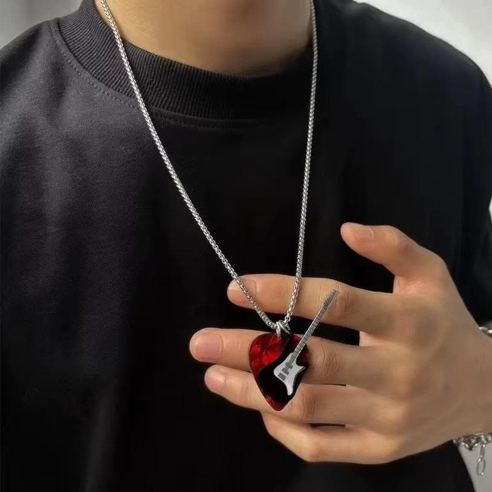 Colar Pendente De Palheta De Guitarra , Joias Unissex De Aço Inoxidável , Hombre