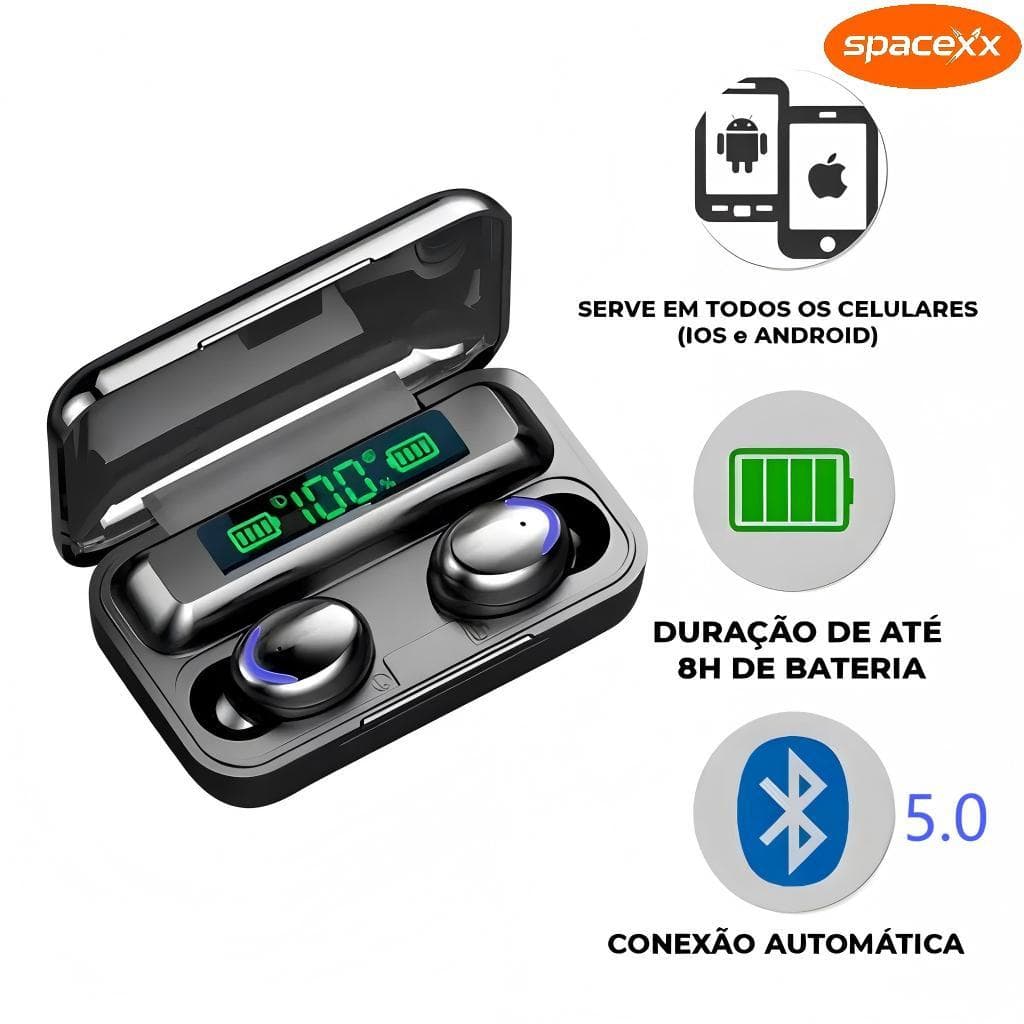 Fone De Ouvido Tws F9-5  Bluetooth 5.0 A Prova Dágua E Powerbank-Spacexx
