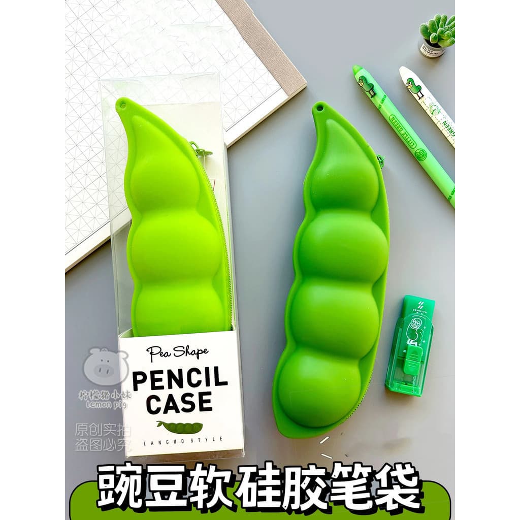 Languo papelaria criativo dos desenhos animados ervilha macio Silicone lápis caso estudante bonito portátil grande capac