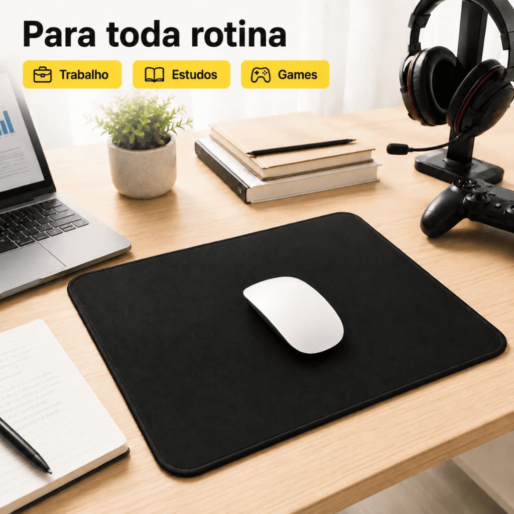 MousePad DeskPad 25x20cm Pequeno Eddias Couro Sintético Para Mouse Escritório Office