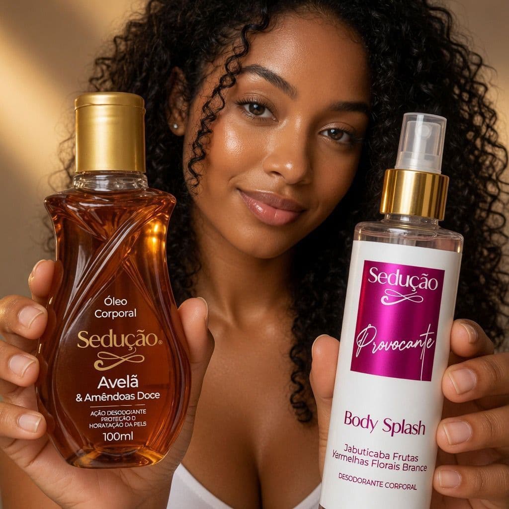 Kit Body Splash Sedução Provocante 200ml + Óleo Sedução Avelã 100ml Perfume Marcante