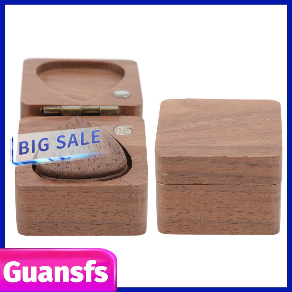 Guansfs.br Caixa de madeira para palheta de guitarra, suporte quadrado de nogueira preta, recipiente para presente de