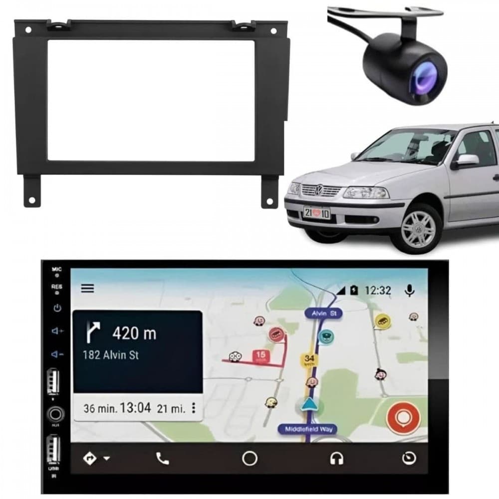 Central Multimídia Carplay Android Gol G3 Moldura + Câmera Preto
