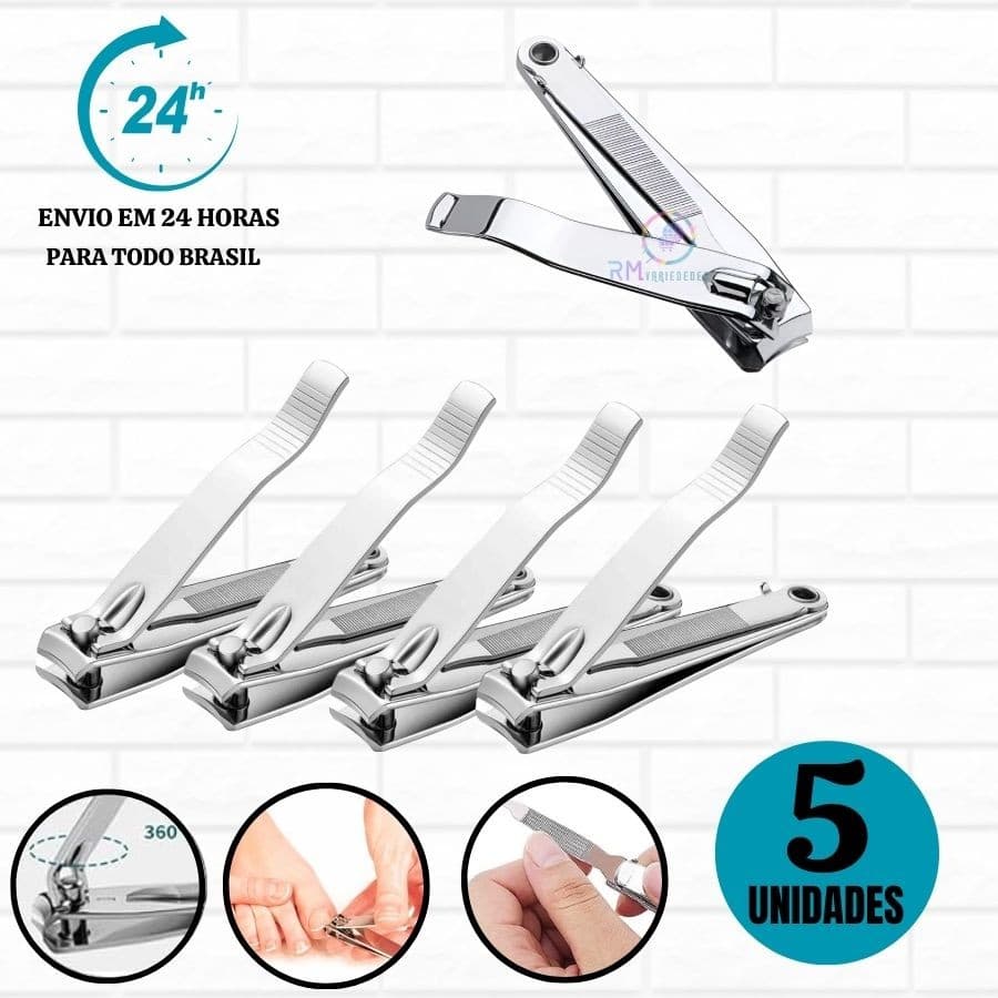 Cortador De Unha Grande Com Lixa Aço inox Manicure Pedicure Kit 5 Cortadores