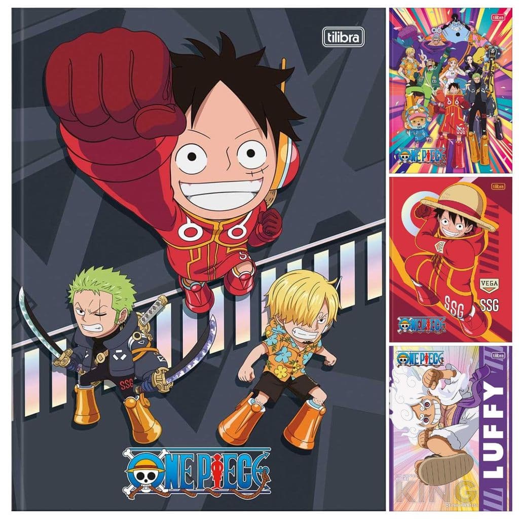 Kit C/ 4 Caderno Universitário One Piece TILIBRA Capa Dura BROCHURA - 80 Folhas
