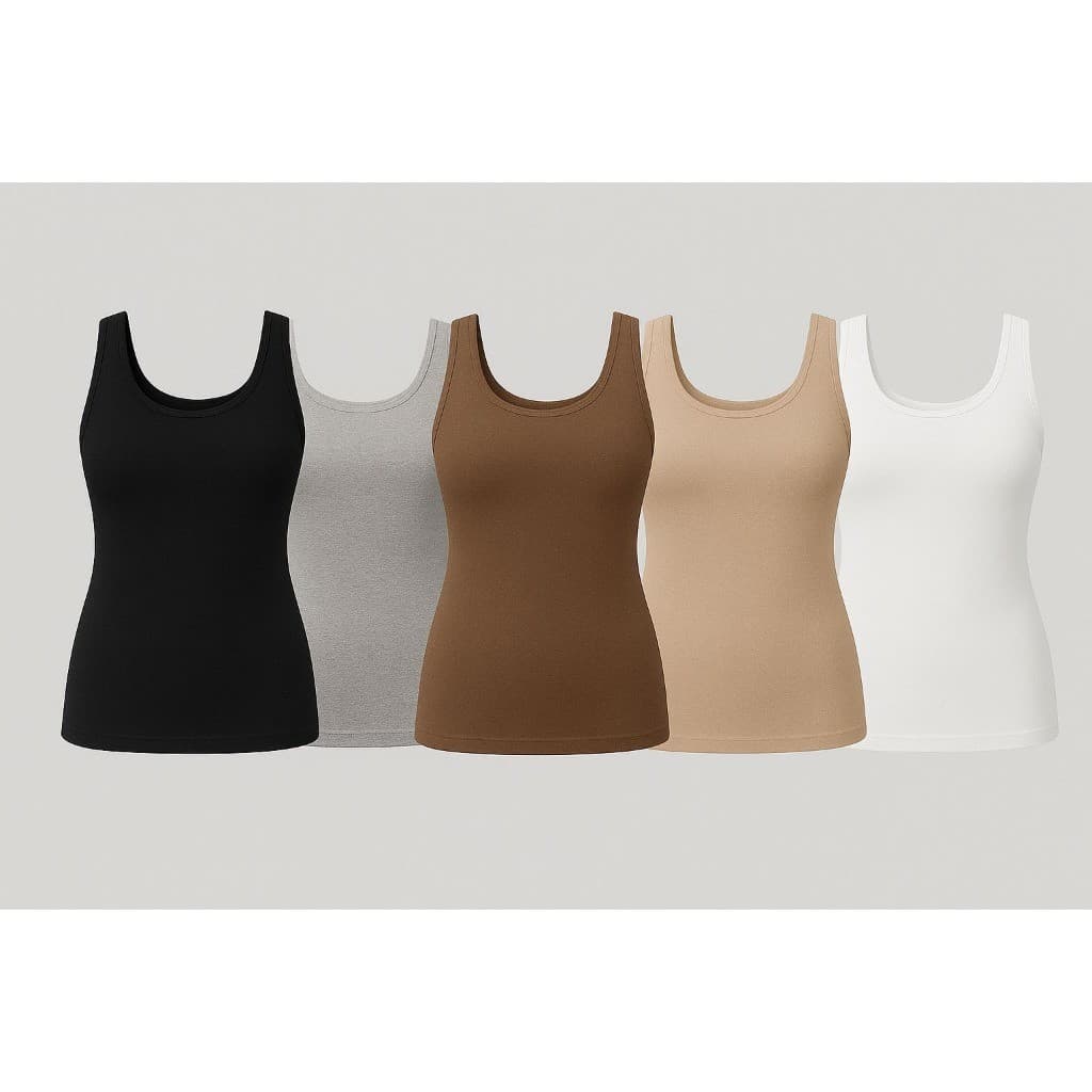 Kit 5 Regata Alça Larga Feminina Viscolycra Básica