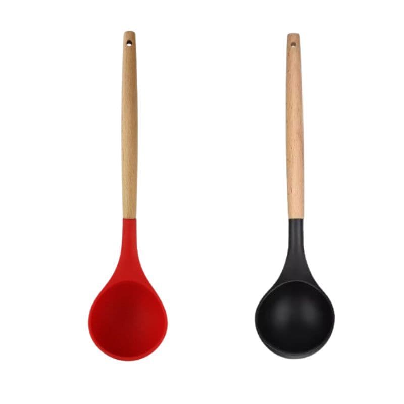 Concha Com Cabo Madeira Silicone Para Feijão Molho Sopa E Caldo