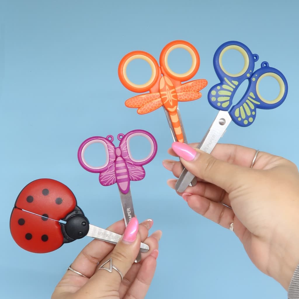 Tesoura Escolar Infantil Sem Ponta Borboleta Fofa Rosa Roxa Branca Escola Kawaii Borboleta