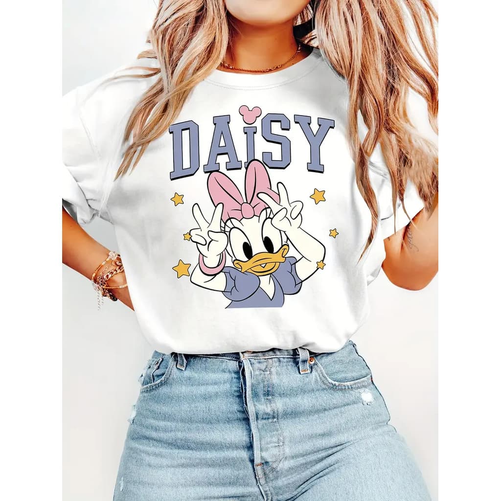 BR.Moonlight Camiseta Feminina Daisy Duck Dançando Margarida Clássico Retrô Estampada Confortável Estilosa Versátil Moda