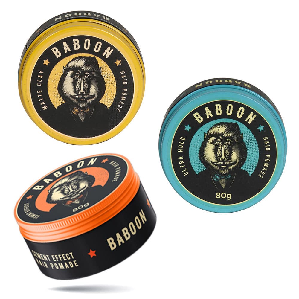 Kit Pomadas Modeladoras Baboon Masculino Ultra Hold, e Matte Clay Cement Effect Hair Profissional 80g