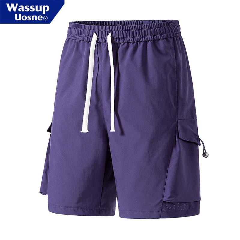 WASSUP Macacão Shorts Masculino Solto Multi-bolso Calças de Cinco Pontos Verão Estilo Fino Respirável Casual Esportes Ca